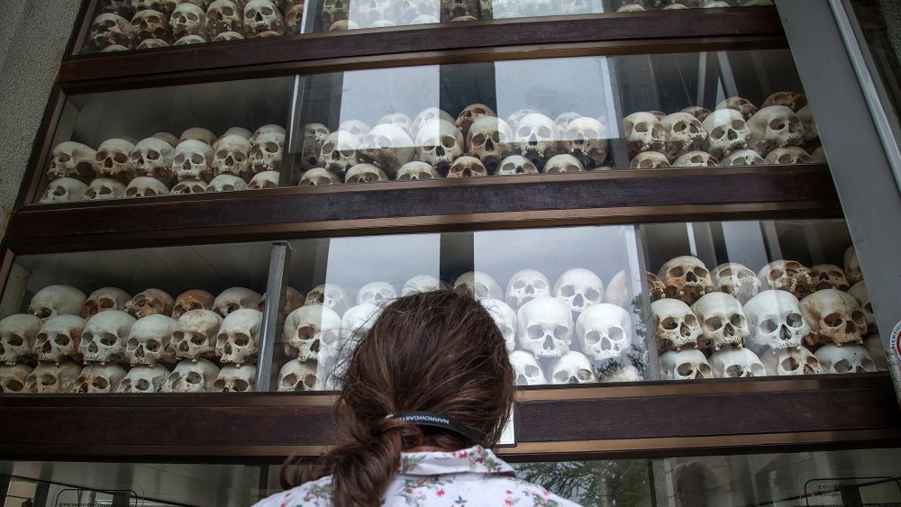 A stupa with skulls collected from one of the Killing Fields