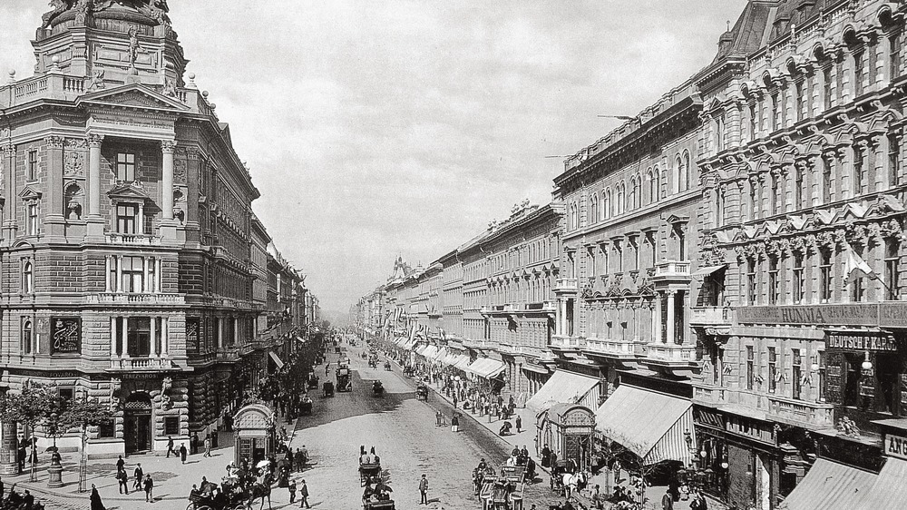 The bustling city of Budapest, circa 1900