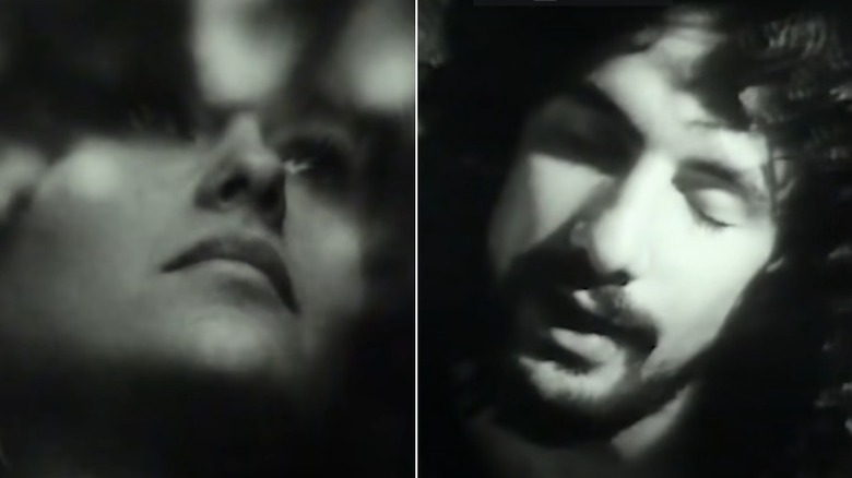 Black and white close-ups of Cat Stevens and Patti D'Arbanville in a 1970 music video