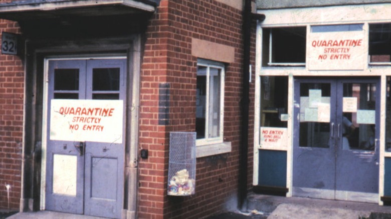 The exterior of Wards 32 and 33 at East Birmingham Hospital during the 1978 smallpox outbreak