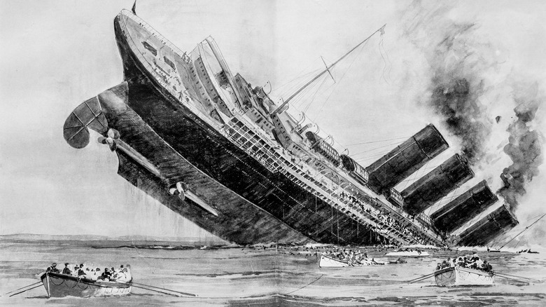 illustration of lusitania sinking stern raised