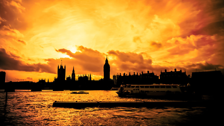 London skyline under fiery sky