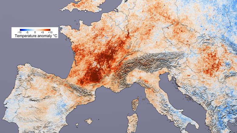 Map of temperature anomaly Europe