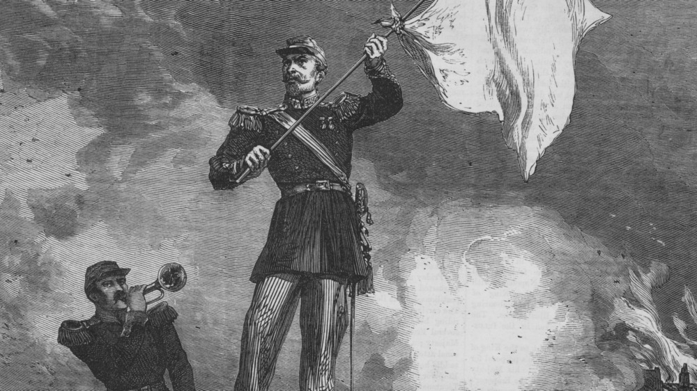 soldier waving white flag