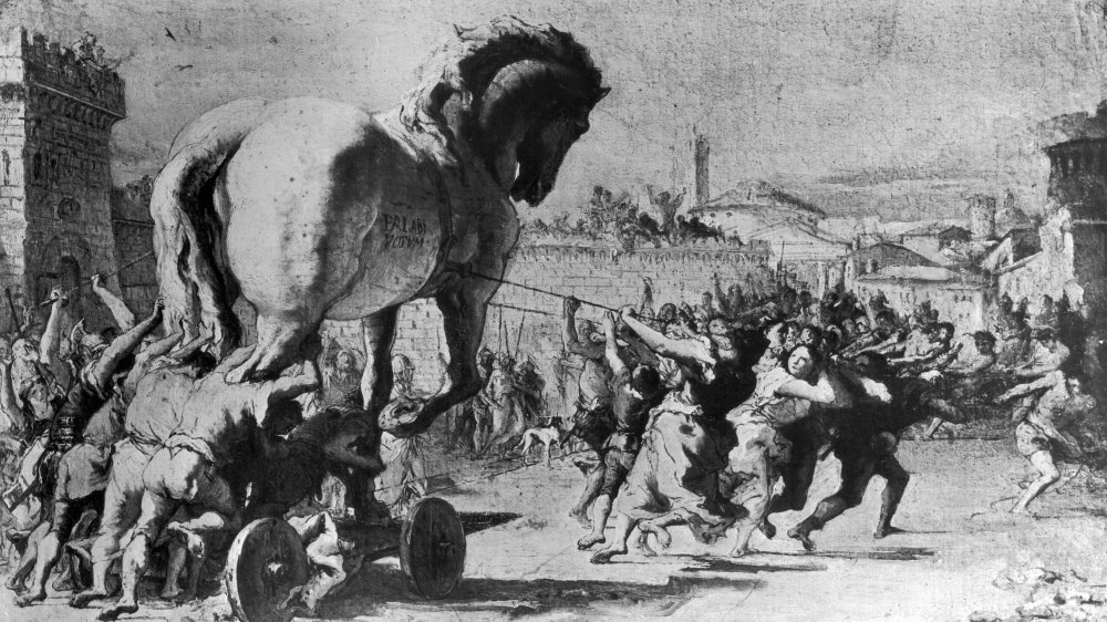 The wooden Trojan Horse used during the siege of Troy,