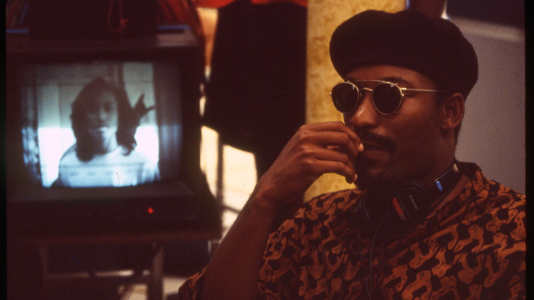Director John Singleton on set 