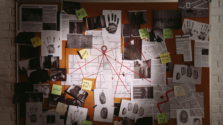 Detective board with clues connected