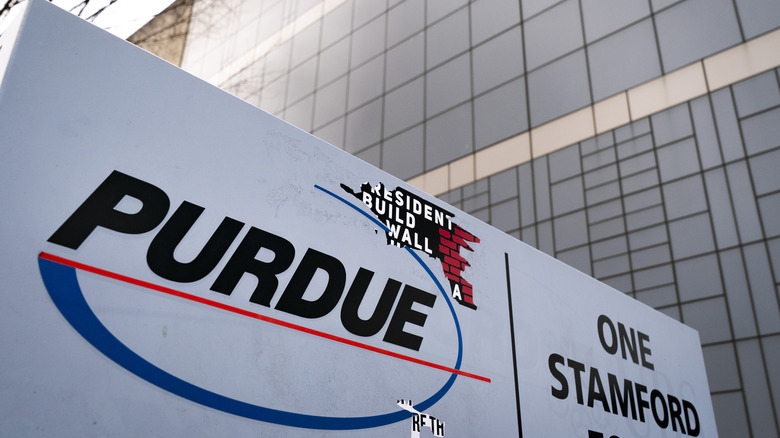 Sign outside the Purdue building, Stamford