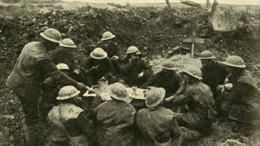 Troops celebrating Christmas during World War I.