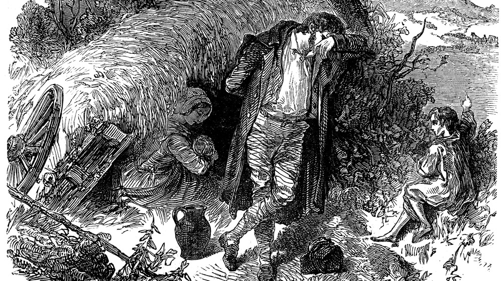 illustration of a poor homeless family