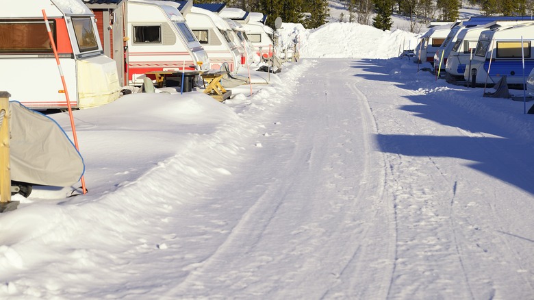 Trailer park in wintertime