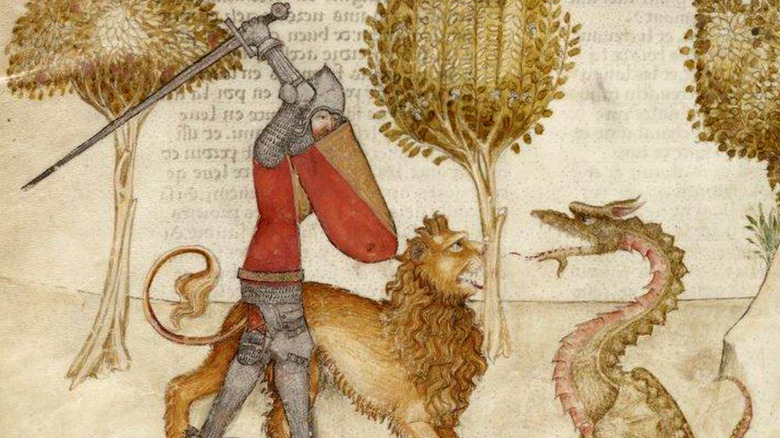 Manuscript illustration in a copy of the Rochefoucauld Grail.