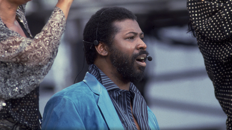 Teddy Pendergrass onstage at Live Aid with Ashford and Simpson