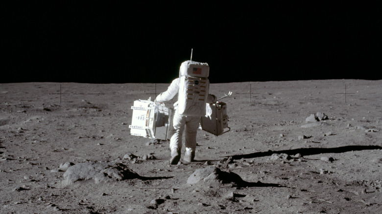 buzz aldrin walking on the moon