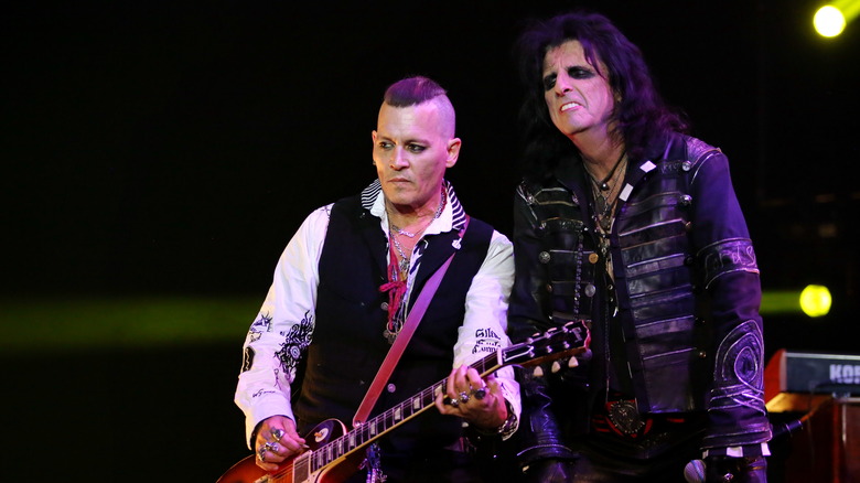 Johnny Depp and Alice Cooper performing