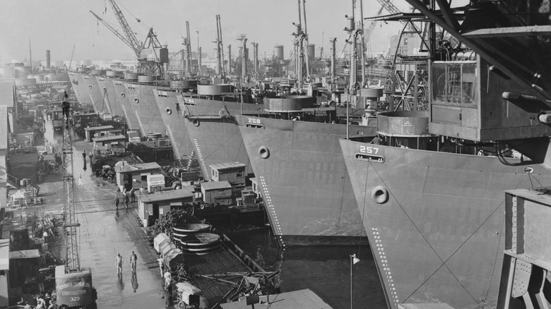 Liberty Ships docked in California