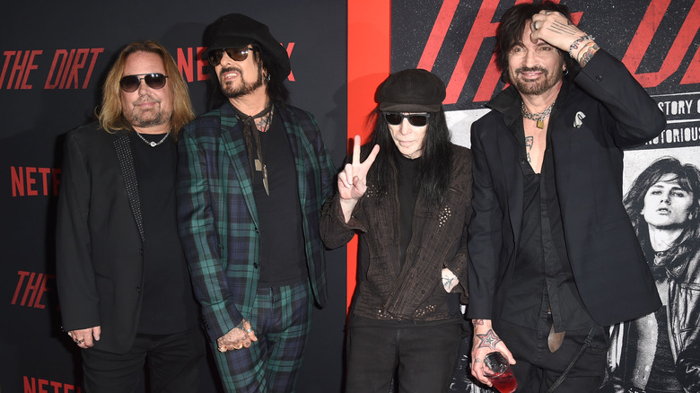 Motley Crue posing at The Dirt premiere