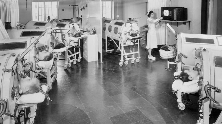 hospital room with iron lungs 