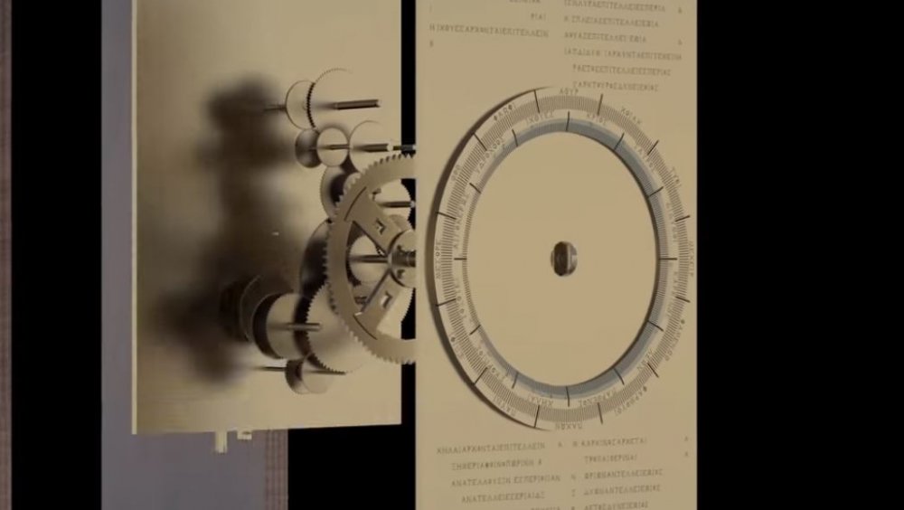 A representation of the inner gearworks of the Antikythera Machine