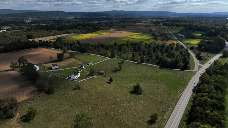 Modern aerial view of Miller's Cornfield, Antietam Battlefield