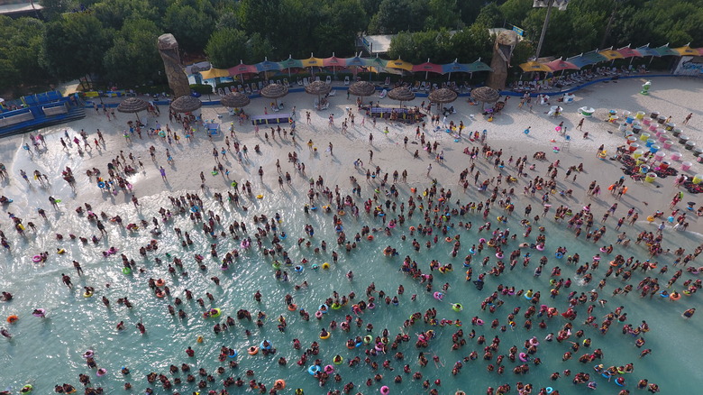 aerial shot of a water park