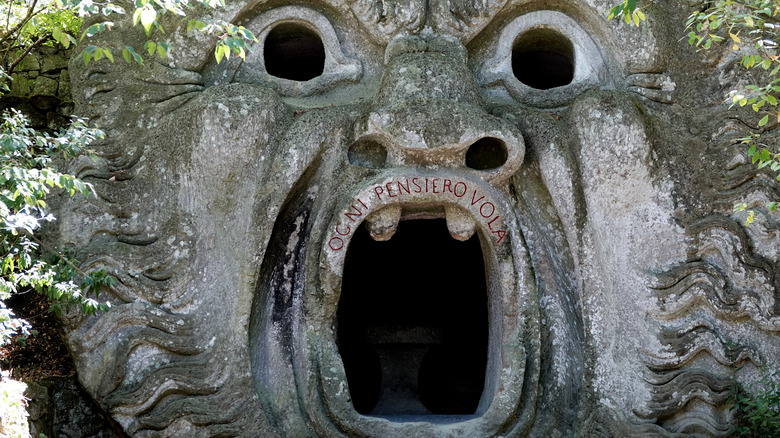 The "mouth of hell" sculpture in the Garden of Bomarzo