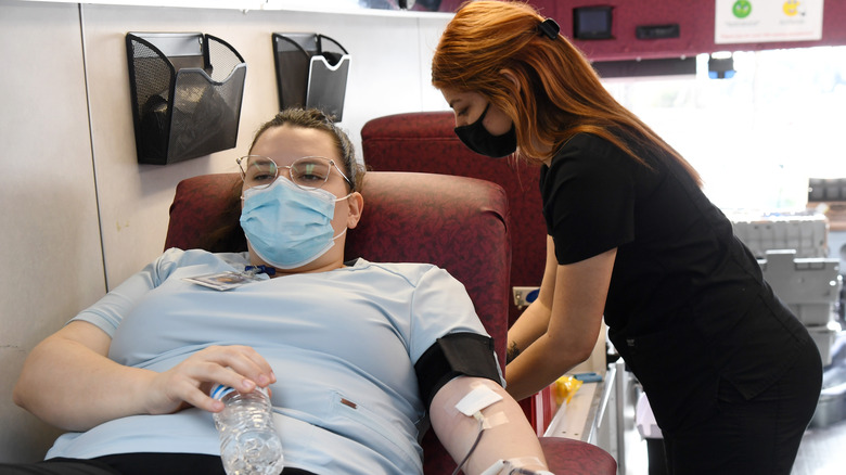 Woman donating blood