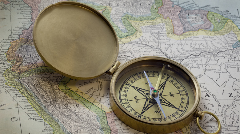 map of the Amazon with compass