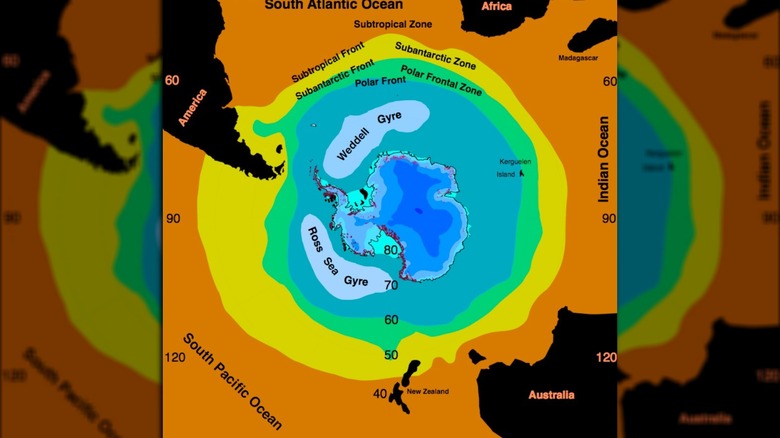 Southern Ocean around Antarctica map