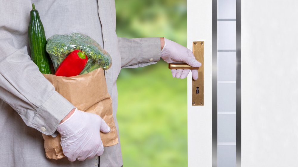 Groceries with gloves