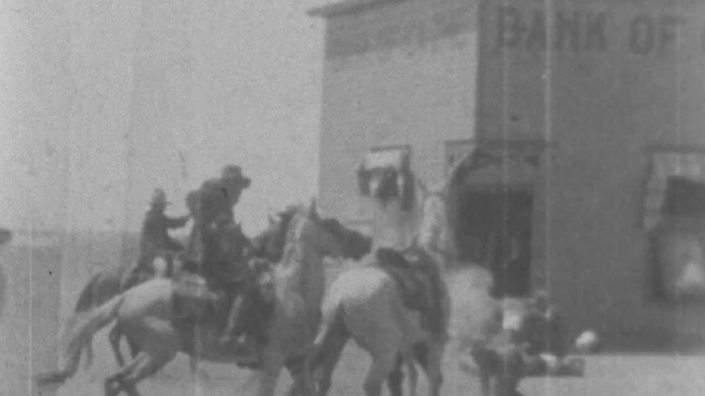 1908 Bank Robbery with men on horses