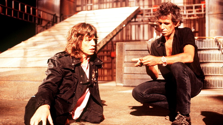 Mick Jagger and Keith Richards filming the One Hit to the Body video