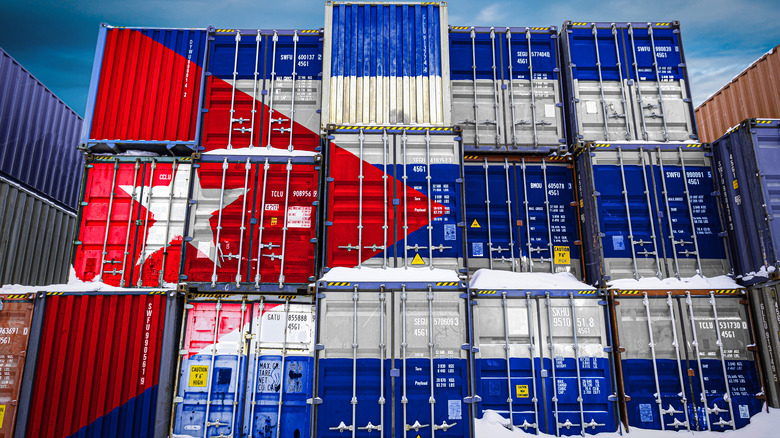 shipping boxes with cuban flag