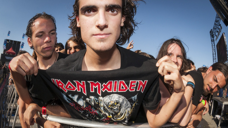 A fan wears a t-shirt of Iron Maiden during Sonisphere Festival on July 16, 2011