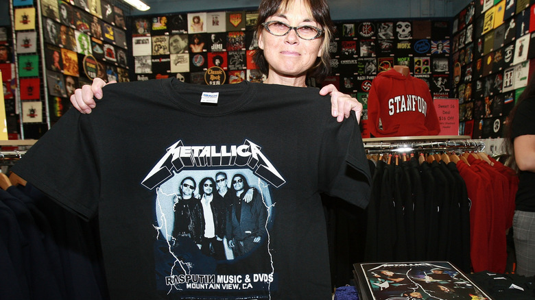 Fan holding up shirt while at Metallica event at Rasputan Music store, April 19, 2008