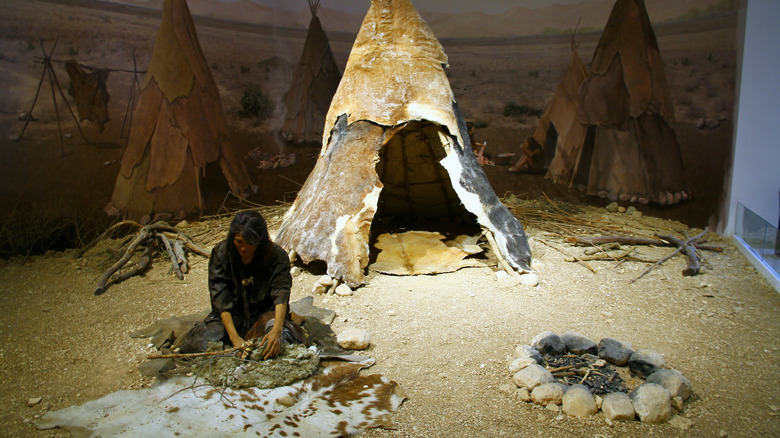huts and woman