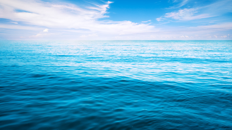 Blue ocean under cloudy sky