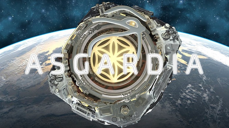 The word Asgardia written across a satellite floating above Earth