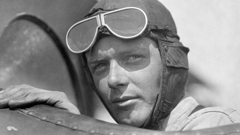 Charles Lindbergh in open cockpit