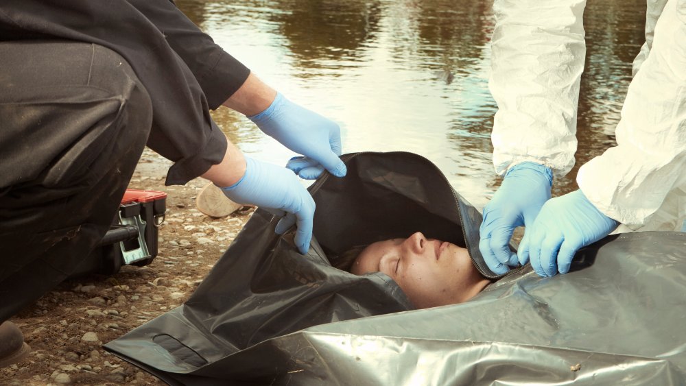 Drowned body in body bag.