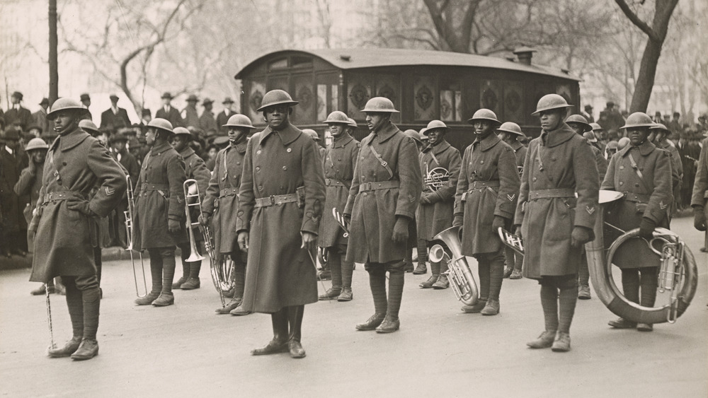 Harlem Hellfighters Regimental Band standing in formation