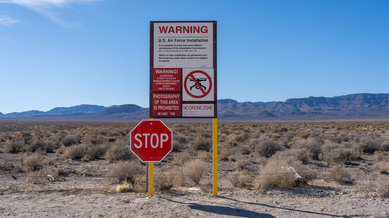 Warning signs in desert