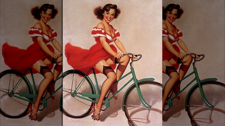 Illustration of pin-up girl on bicycle