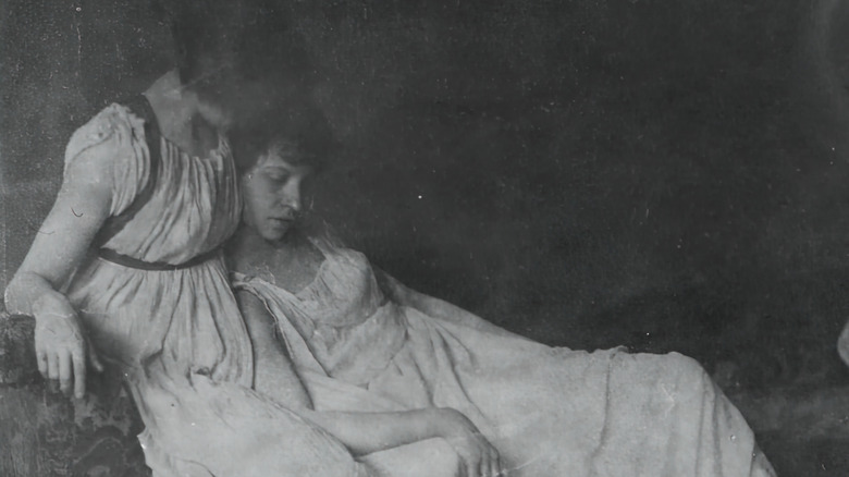 Two women posing together 1883