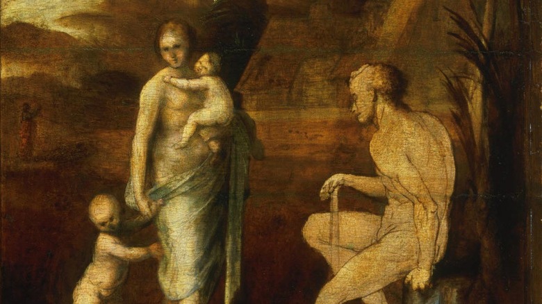 Adão e Eva com pintura de Caim e Abel