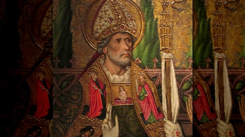 Painting of Saint Augustine in religious clothing looking up