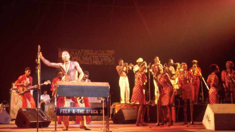 Fela Kuti on stage with Afrika 70