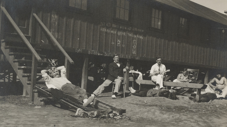 German prisoners lounging outside