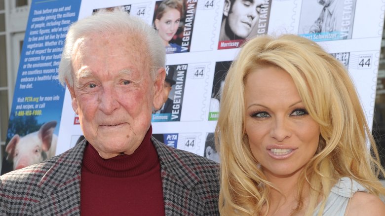 Bob Barker and Pamela Anderson on red carpet