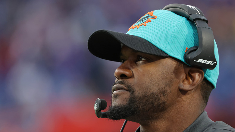 Brian Flores on the sidelines